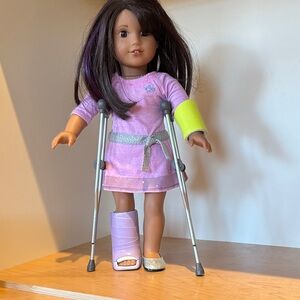 American Girl Doll Crutches, Leg and Arm Cast (ONLY Doll not included )